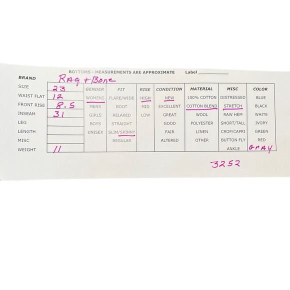 NEW Rag & Bone Womens High Rise Skinny Jeans Gray Everett Stretch Pockets 23 - Picture 10 of 10